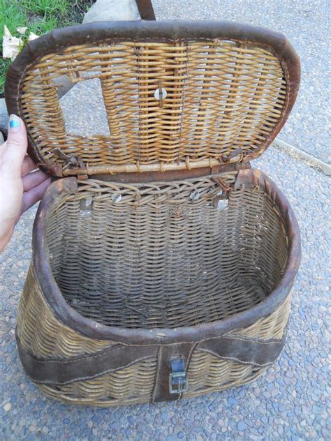 vintage figi business card holder fishing basket|Antique Fly Fishing Basket .